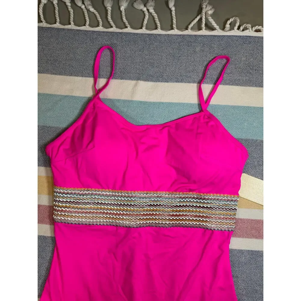 NWT Hot Pink One Piece Swimsuit with Rainbow Smocked Band – Size M - Picture 2 of 6
